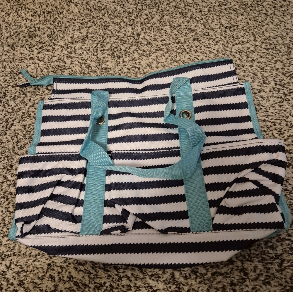 Striped Blue and White Tote Bag. From Thirty One. New Without Tags.